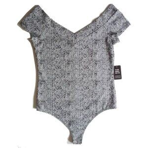 NWT Express Off Shoulder Sleeveless Thong Bodysuit M Black Print 50OFF3
